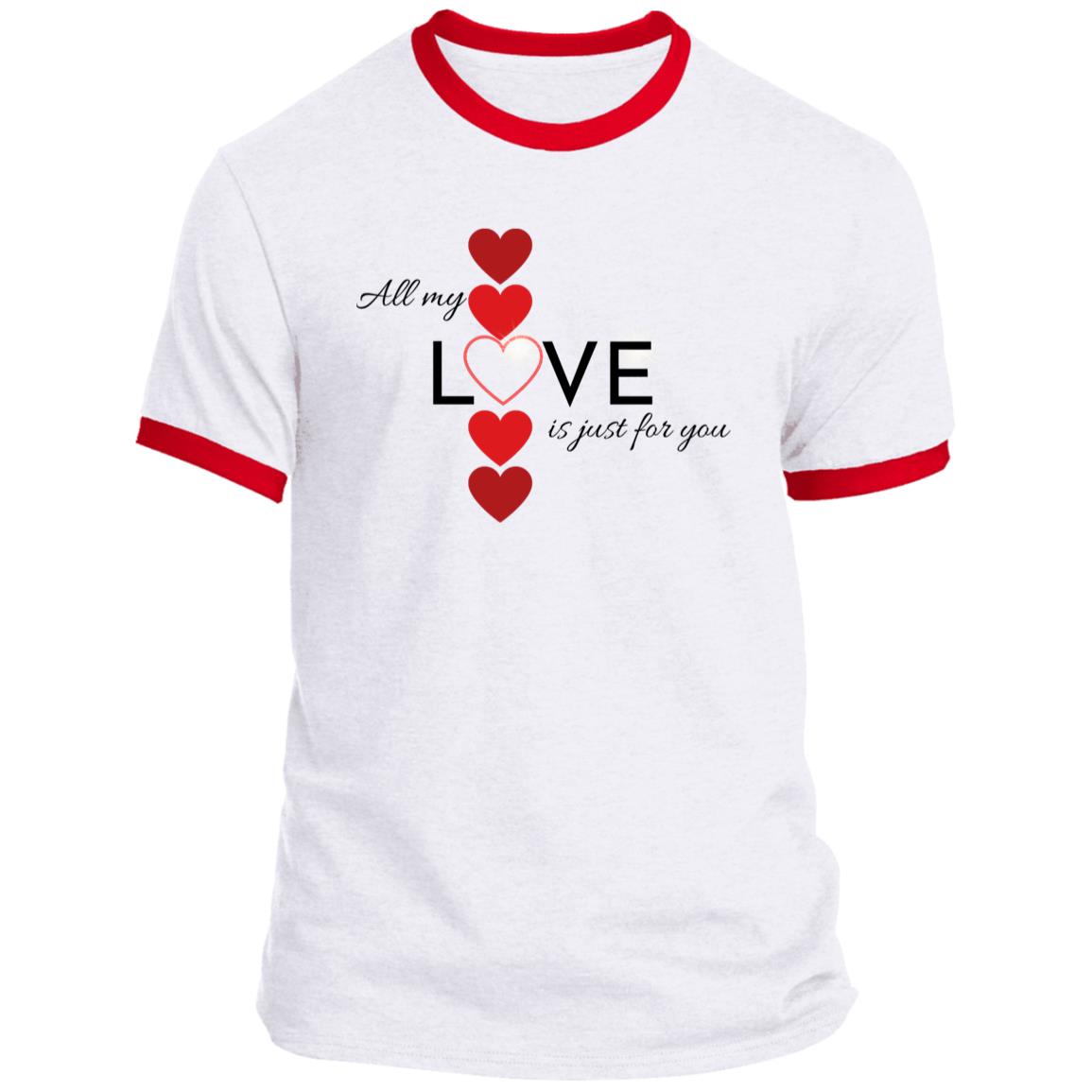 Elegant red hearts no background black t-shirt CLOSEOUT - PC54R Ringer Tee