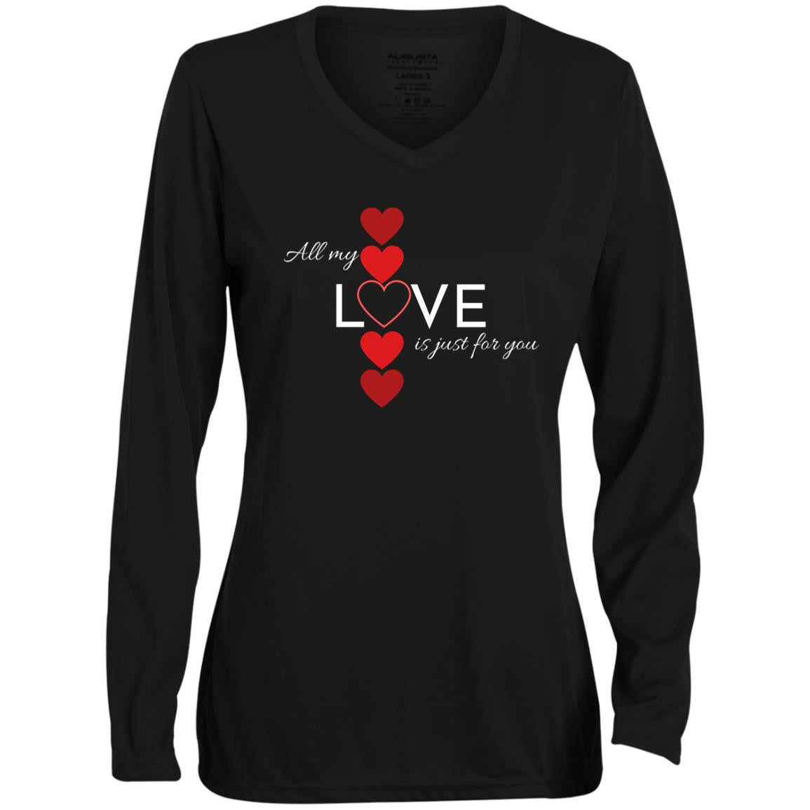 Ladies' Moisture-Wicking Long Sleeve V-Neck Tee -- All My Love