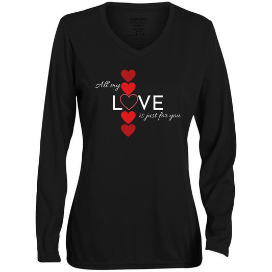 Ladies' Moisture-Wicking Long Sleeve V-Neck Tee -- All My Love