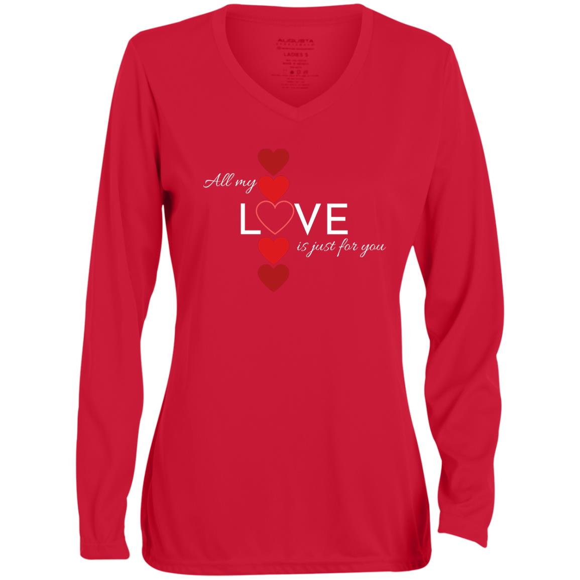 Ladies' Moisture-Wicking Long Sleeve V-Neck Tee -- All My Love