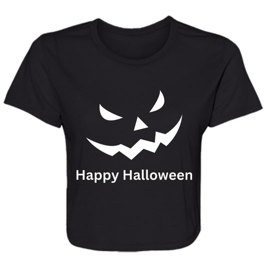 Scary Black Jack o' Lantern -- Ladies' Flowy Cropped Tee