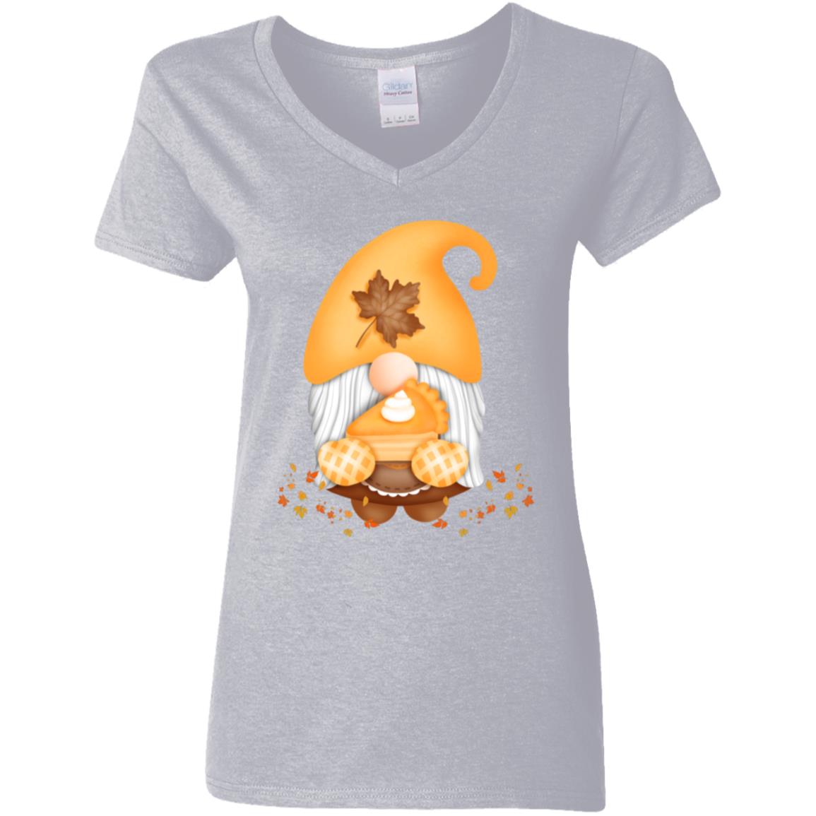 Gnome Pumpkin Pie G500VL Ladies' 5.3 oz. V-Neck T-Shirt