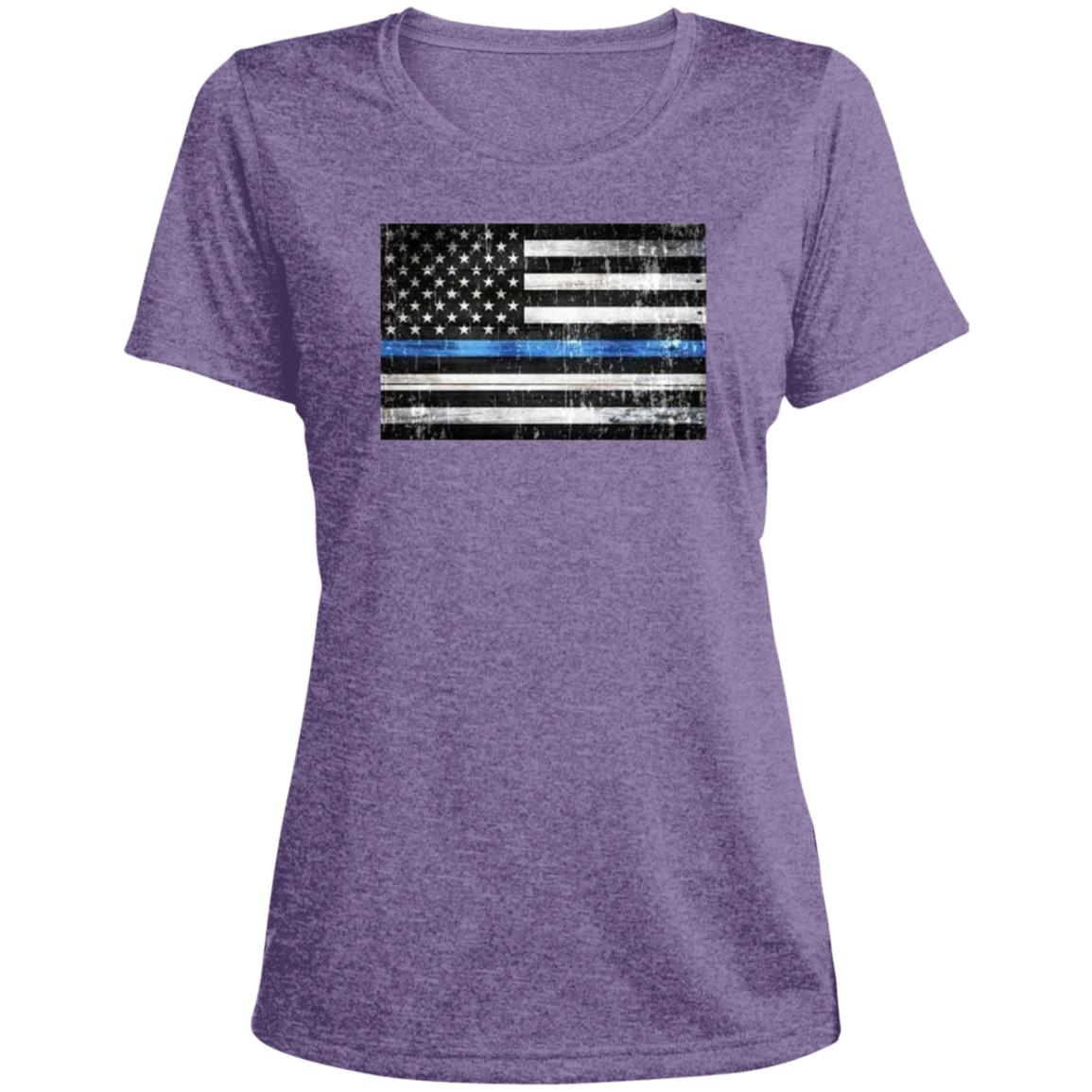 American Flag --Police -- CLOSEOUT -- Ladies' Heather Scoop Neck Performance Tee