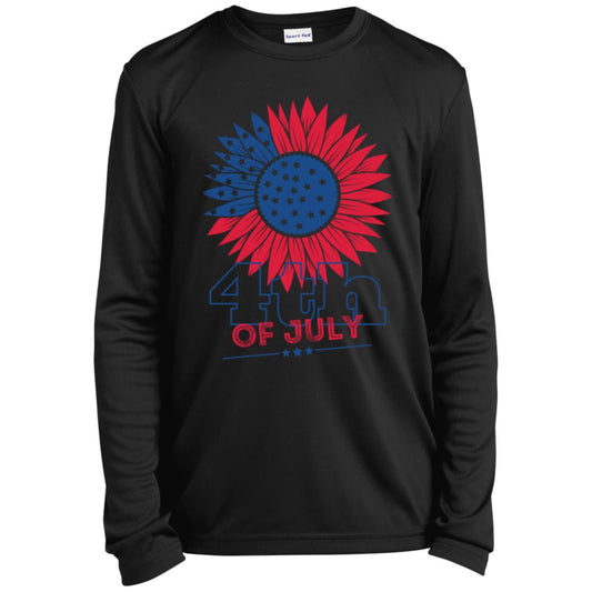 4th of July Sunflower -- CLOSEOUT -- Youth Long Sleeve Performance Tee