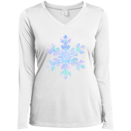 Snowflake blue and purple CLOSEOUT -- Ladies’ Long Sleeve Performance V-Neck Tee