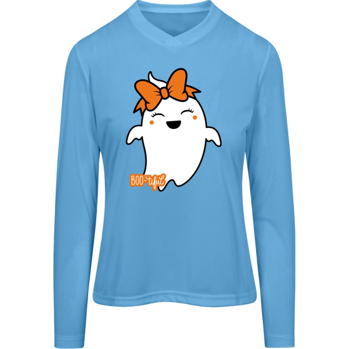 Boo-tiful Ghost with Bow TT11WL Team 365 Womens Zone Long Sleeve Tee