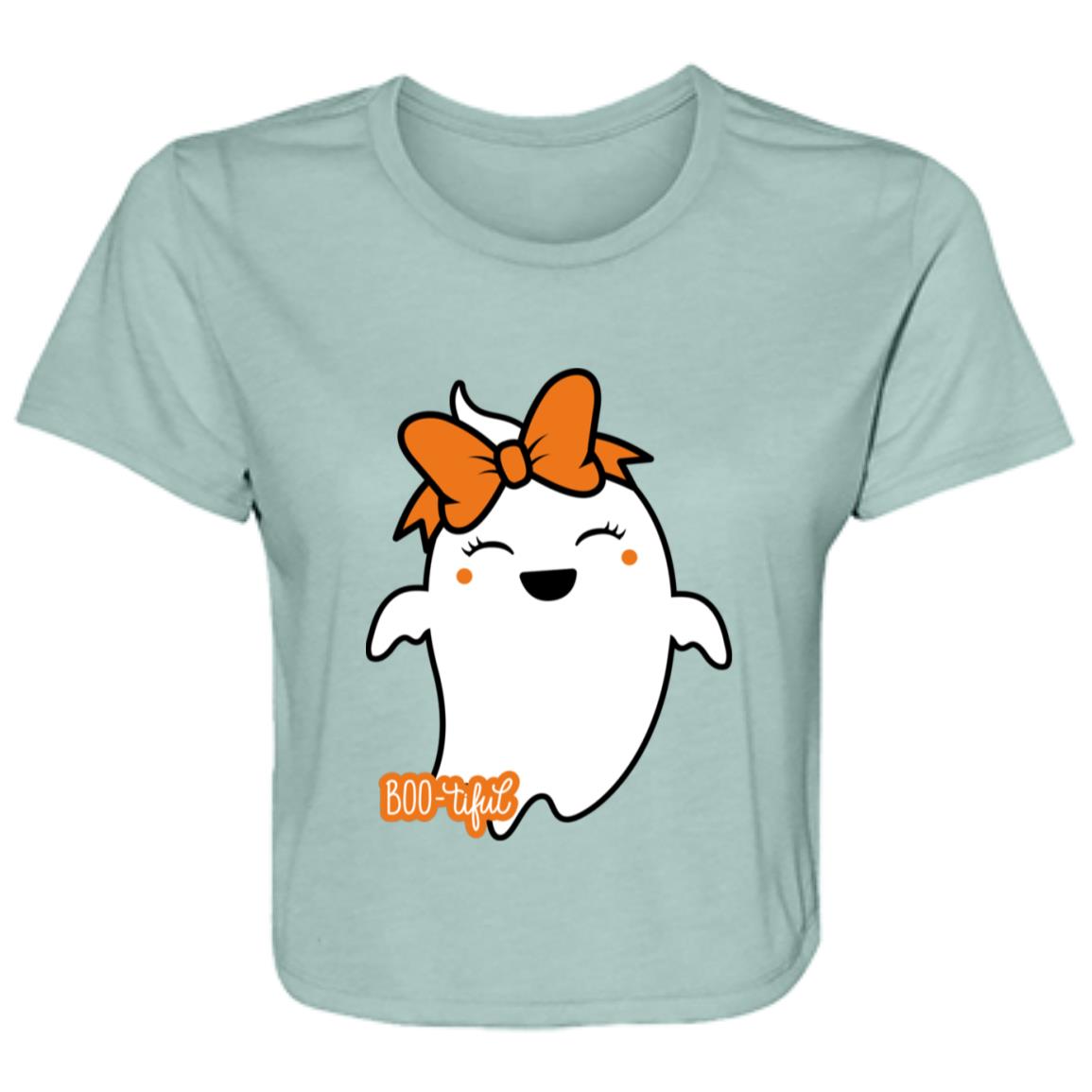 Boo-tiful Ghost with Bow B8882 Ladies' Flowy Cropped Tee