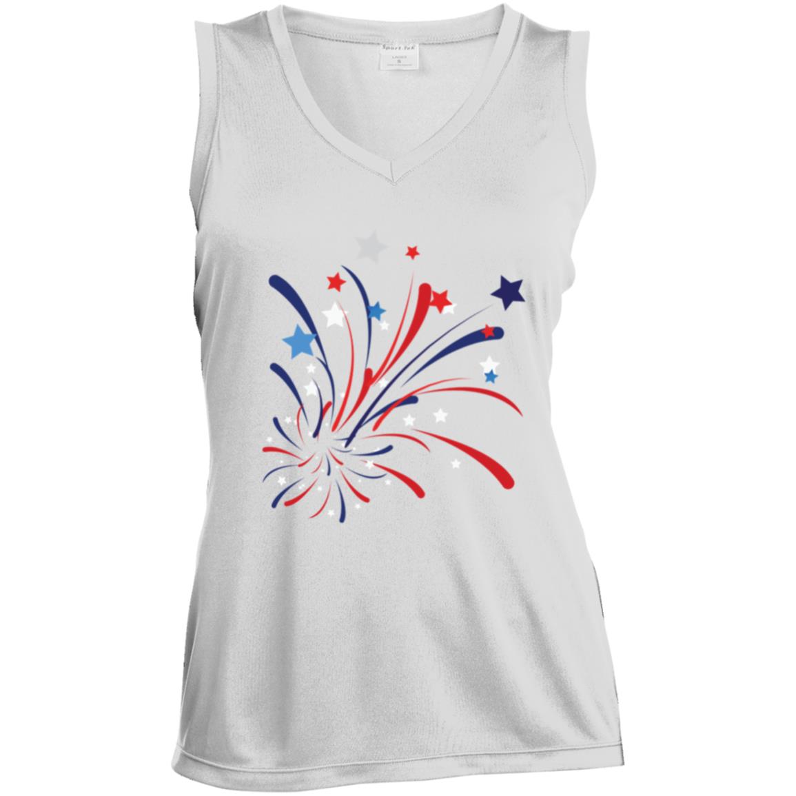 4th of July Firework -- CLOSEOUT -- Ladies' Sleeveless V-Neck Performance Tee