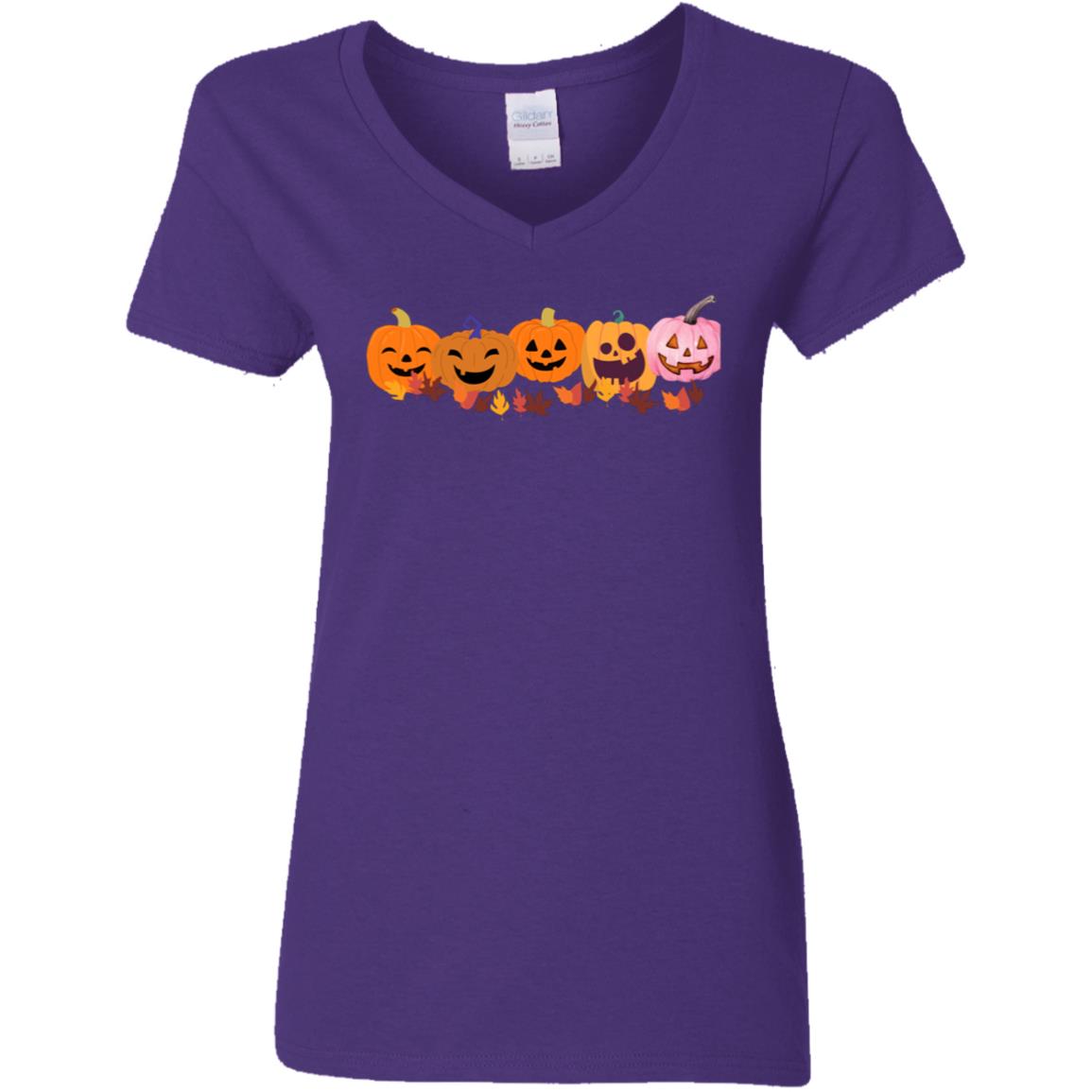 Jack 0 Lanterns in a Row G500VL Ladies' 5.3 oz. V-Neck T-Shirt