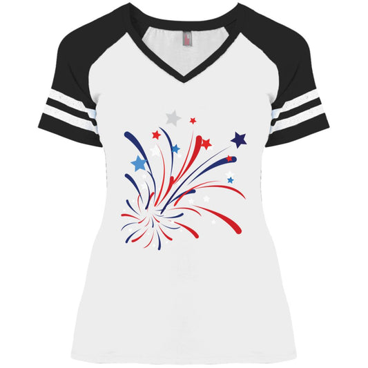 4th of July Firework -- CLOSEOUT -- Ladies' Game V-Neck T-Shirt