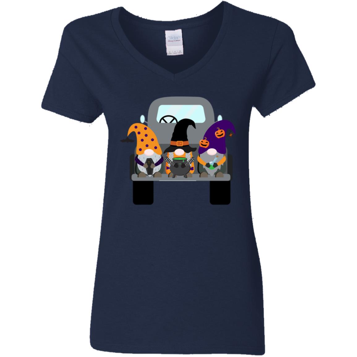 Halloween Gnomes in a Truck G500VL Ladies' 5.3 oz. V-Neck T-Shirt