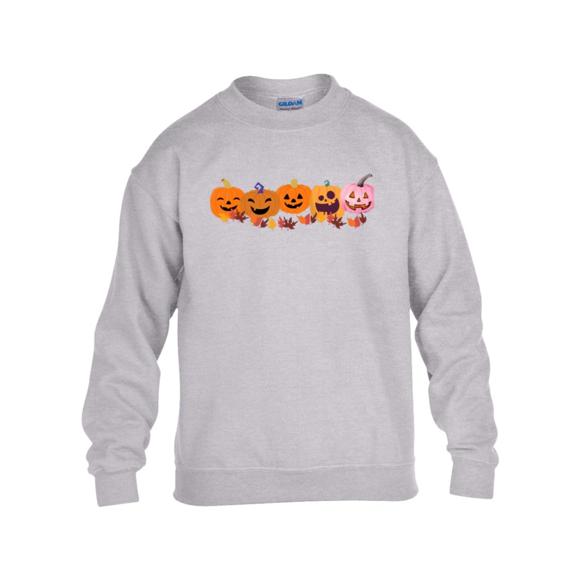 Jack 0 Lanterns in a Row -- Gildan Kids Heavy Blend Fleece Crew