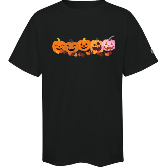 Jack 0 Lanterns in a Row -- Champion Kids Short Sleeve Tee