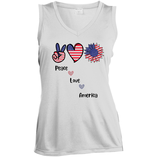 Ladies' Sleeveless V-Neck Performance Tee -- Peace Love America