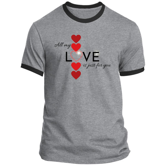 Elegant red hearts no background black t-shirt CLOSEOUT - PC54R Ringer Tee