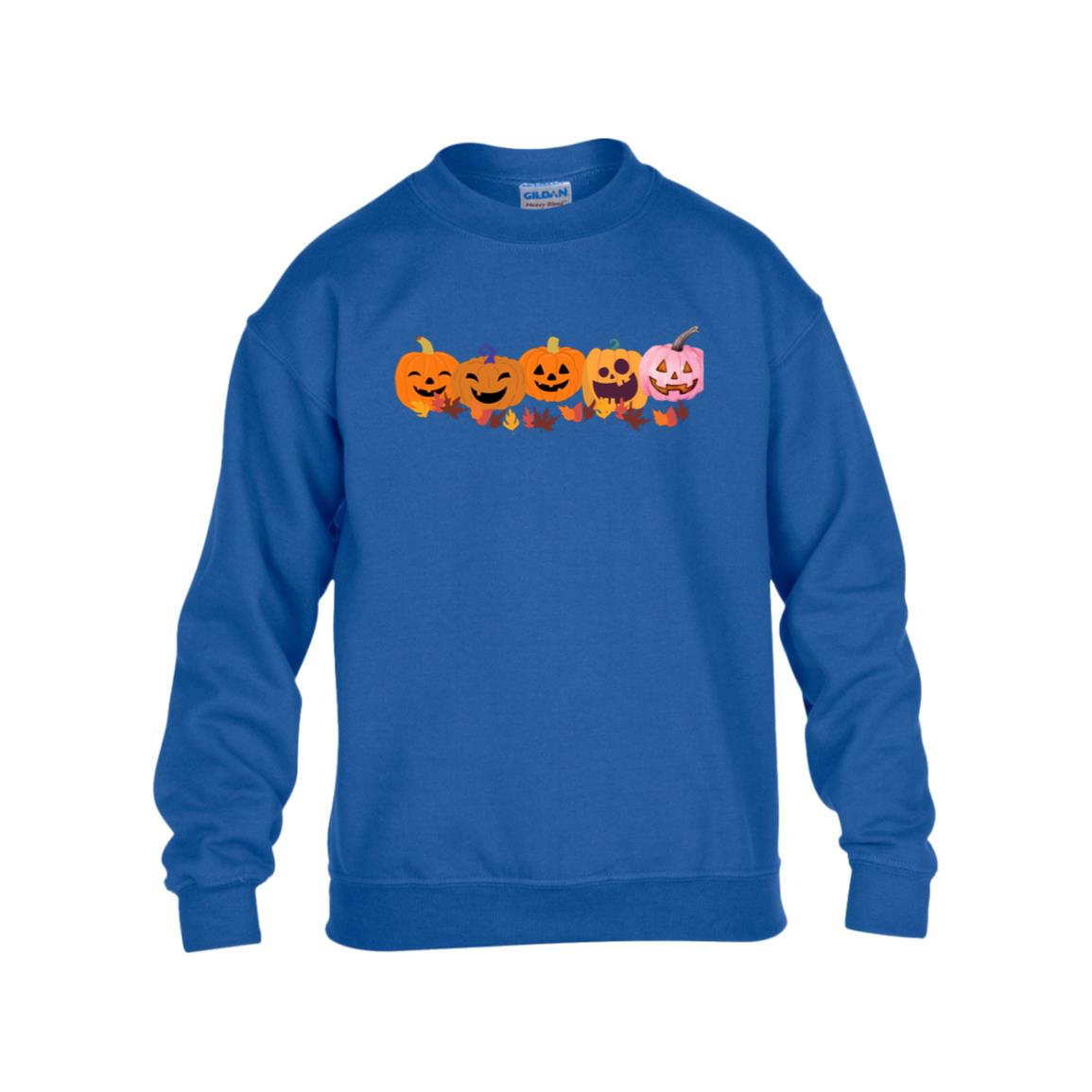 Jack 0 Lanterns in a Row -- Gildan Kids Heavy Blend Fleece Crew