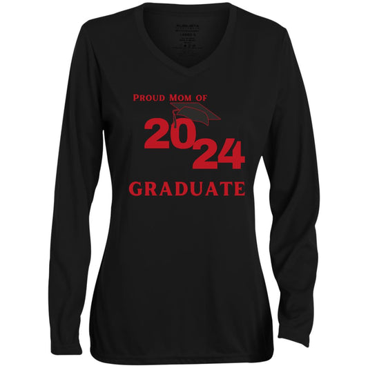 Proud Mom -- 2024 Graduate -- Ladies' Moisture-Wicking LS V-Neck Tee