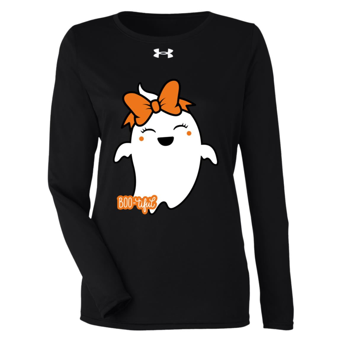 Boo-tiful Ghost with Bow -- Under Armour Women's Team Tech Long Sleeve Tee