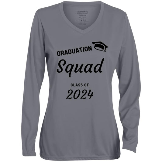 Grad Squad 2024 Black CLOSEOUT - 1788 Ladies' Moisture-Wicking Long Sleeve V-Neck Tee