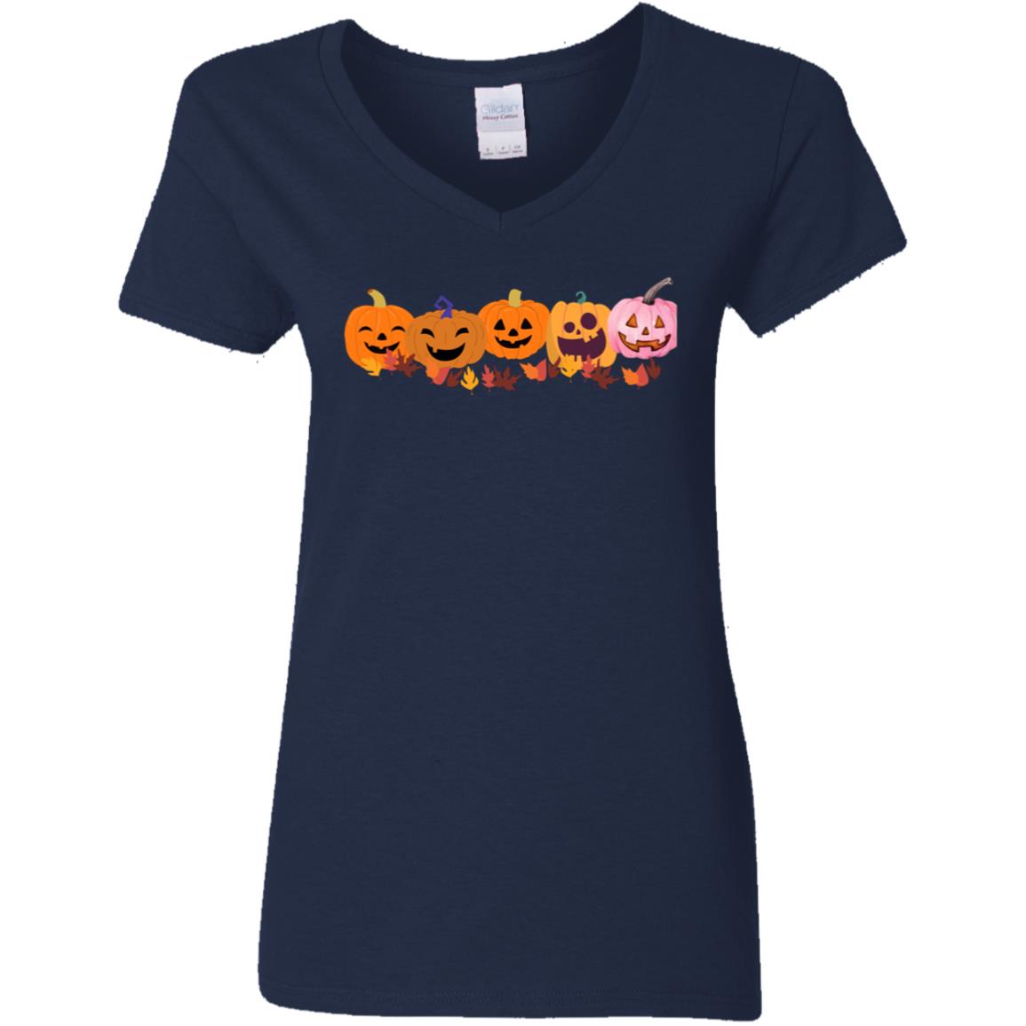 Jack 0 Lanterns in a Row G500VL Ladies' 5.3 oz. V-Neck T-Shirt