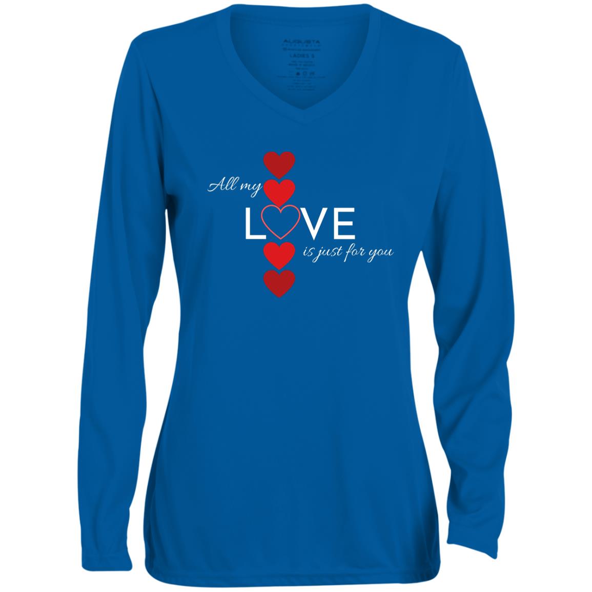 Ladies' Moisture-Wicking Long Sleeve V-Neck Tee -- All My Love