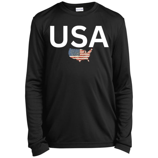 USA states flag CLOSEOUT - YST350LS Youth Long Sleeve Performance Tee