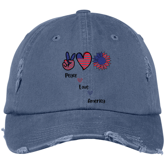 Embroidered Distressed Dad Cap -- Peace Love America