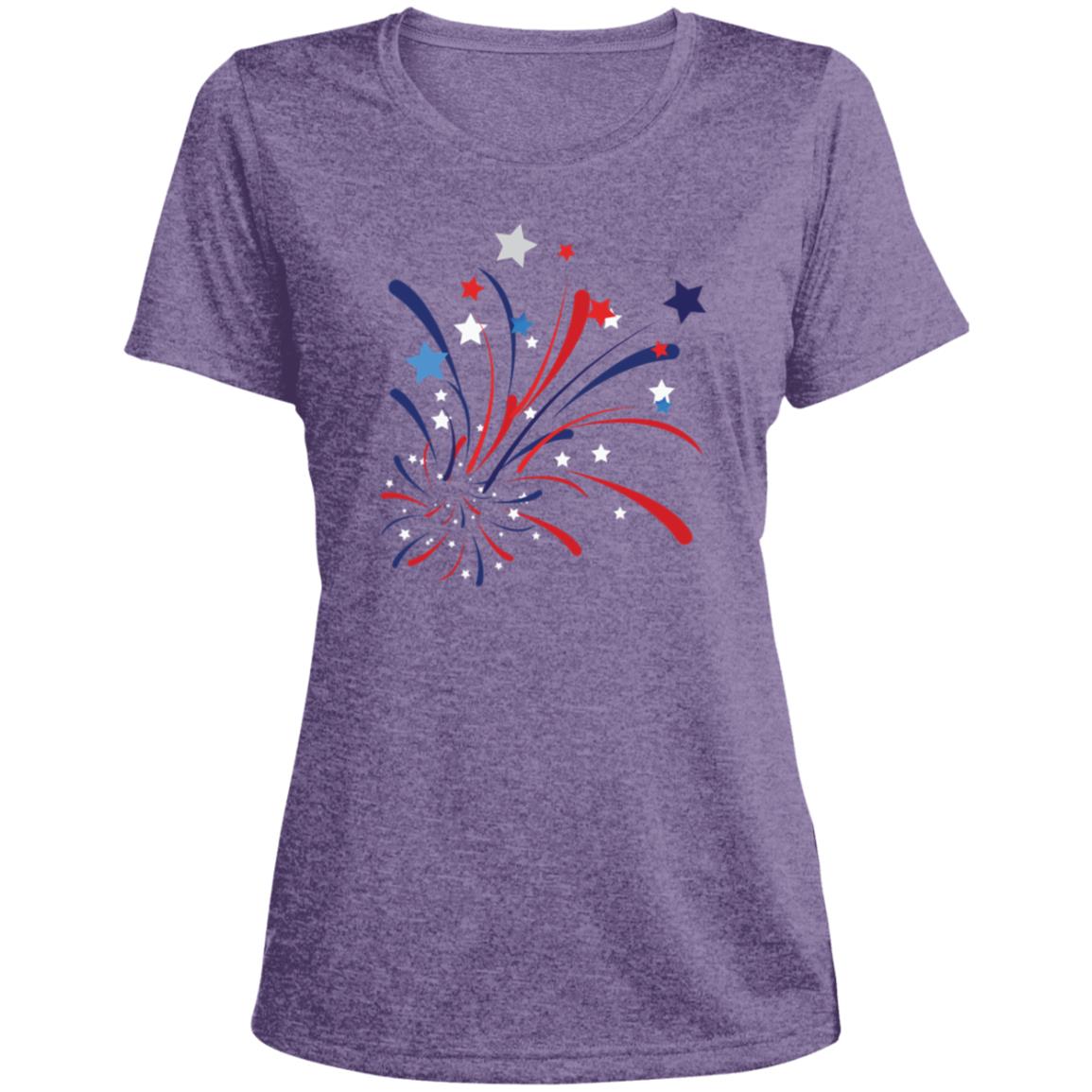 4th of July Firework -- CLOSEOUT -- Ladies' Heather Scoop Neck Performance Tee