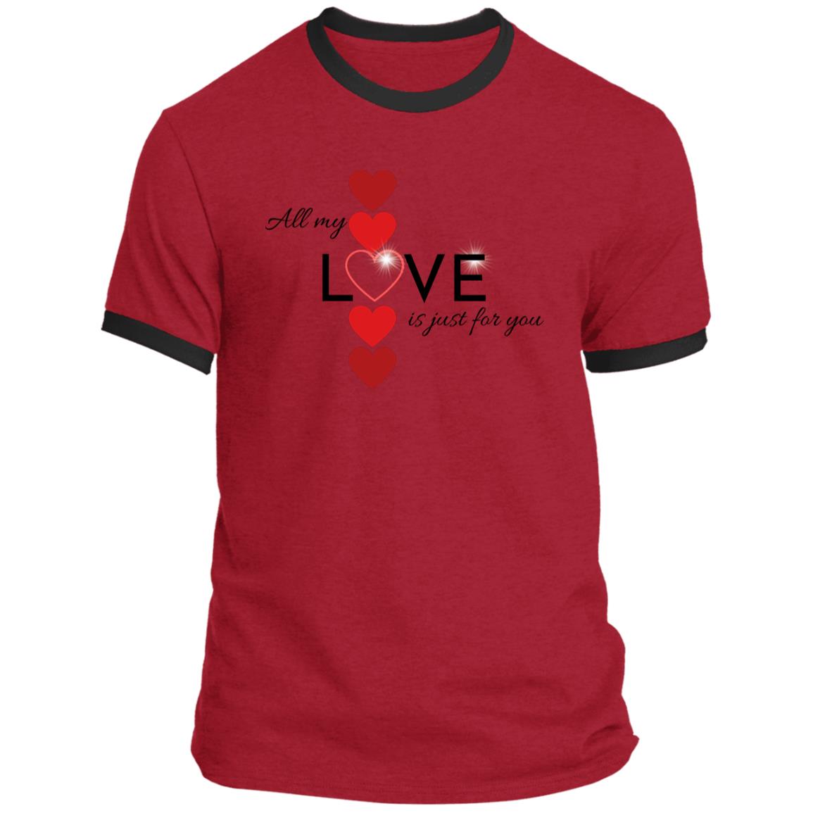 Elegant red hearts no background black t-shirt CLOSEOUT - PC54R Ringer Tee