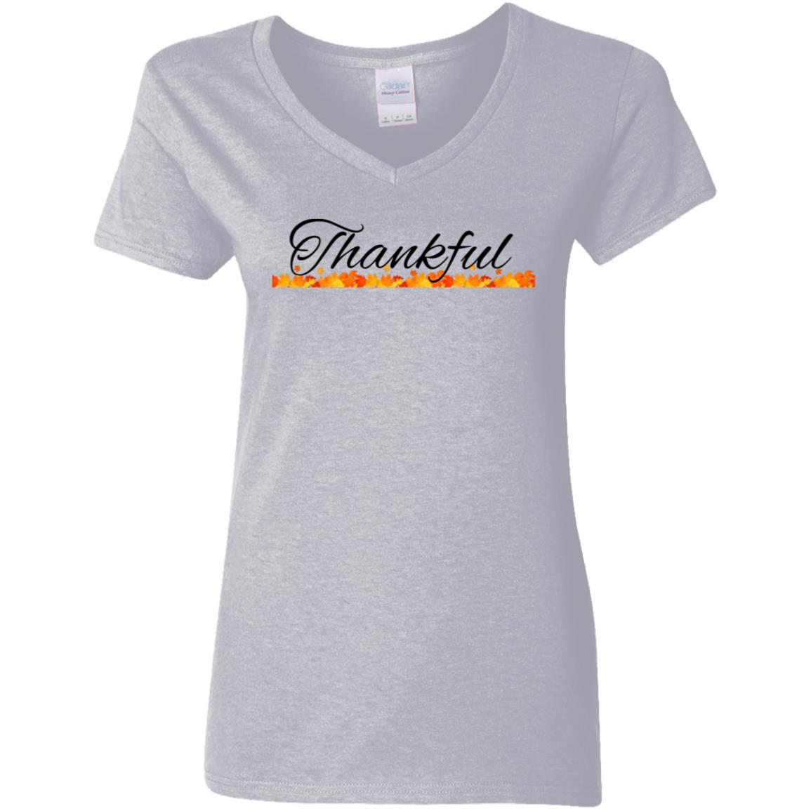 Thankful -- Ladies' 5.3 oz. V-Neck T-Shirt