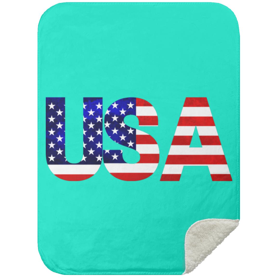 USA American Flag T-shirt MSHS Premium Sherpa Blanket 30x40