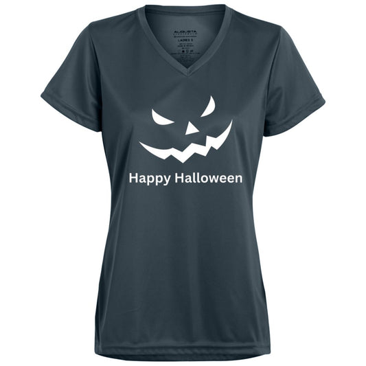 Scary Black Jack o' Lantern CLOSEOUT -- Ladies’ Moisture-Wicking V-Neck Tee