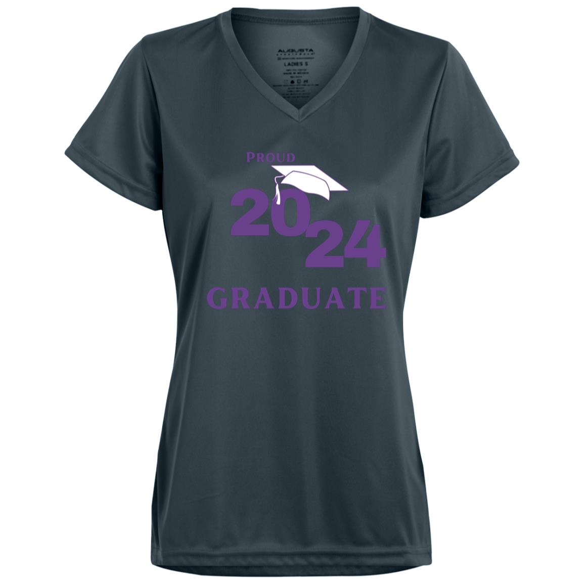 Proud 2024 Graduate -- Ladies’ Moisture-Wicking V-Neck Tee