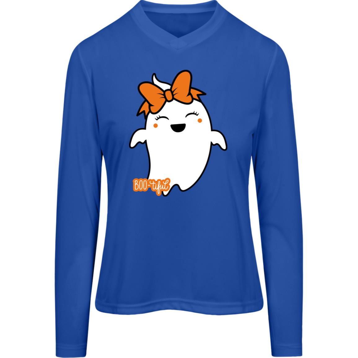 Boo-tiful Ghost with Bow TT11WL Team 365 Womens Zone Long Sleeve Tee