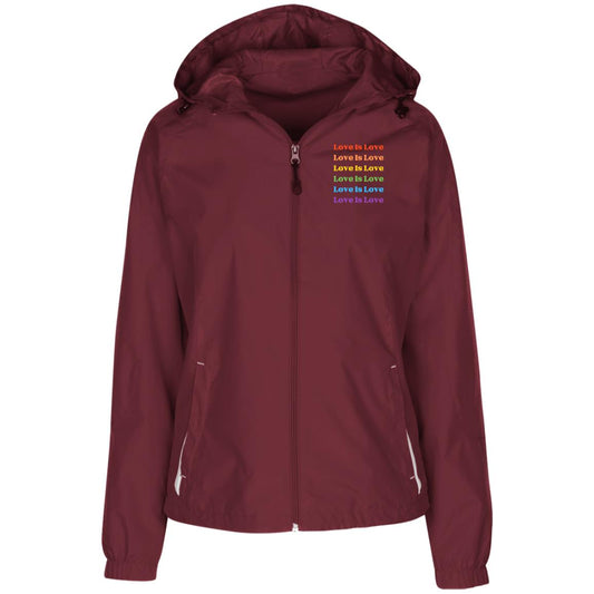 Love Is Love rainbow LST76 Ladies' Jersey-Lined Hooded Windbreaker