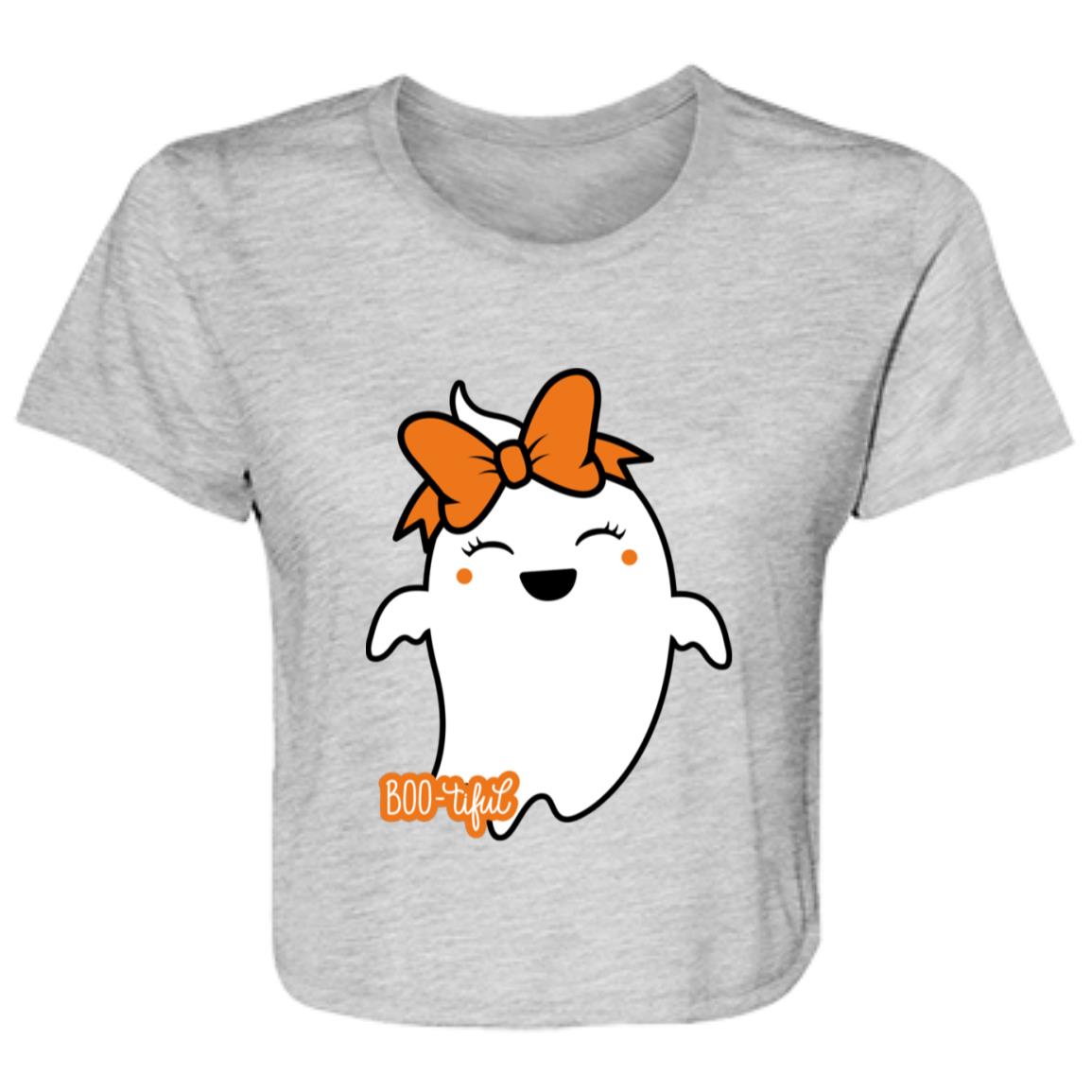 Boo-tiful Ghost with Bow B8882 Ladies' Flowy Cropped Tee