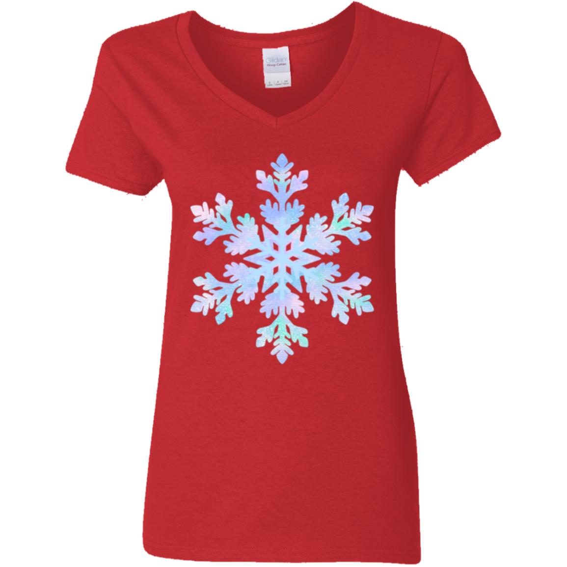 Snowflake blue and purple -- Ladies' 5.3 oz. V-Neck T-Shirt