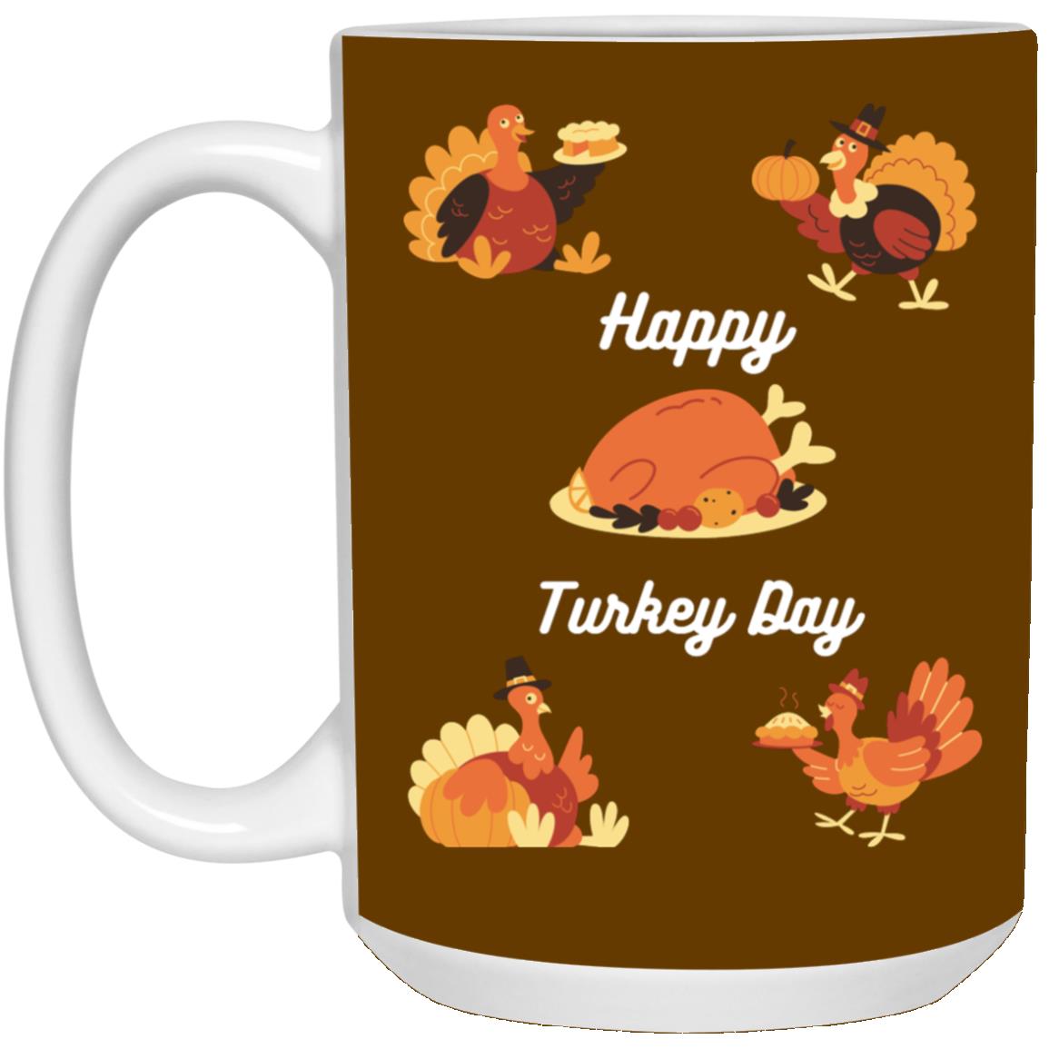 Happy Turkey Day white letters 21504 15oz White Mug