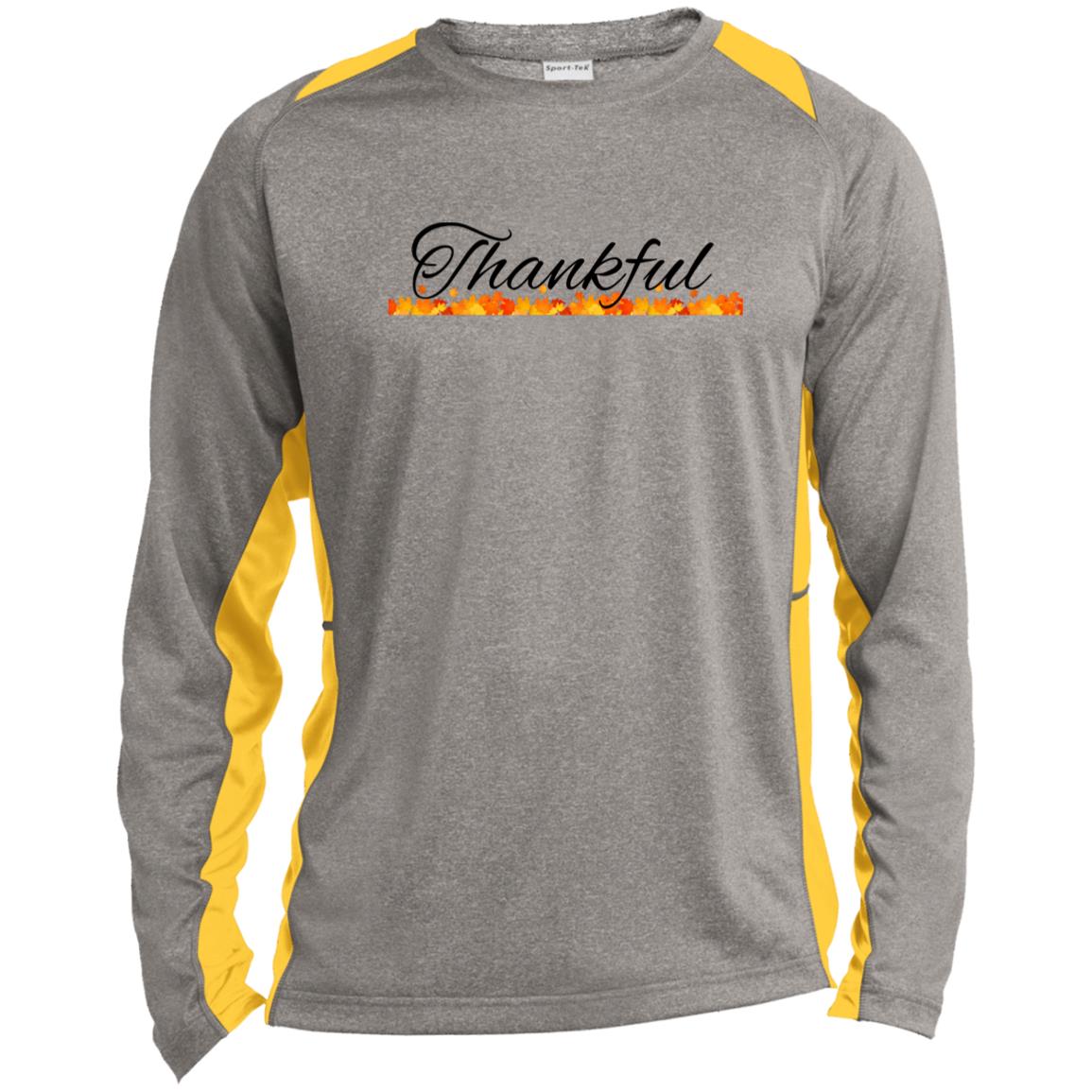 Thankful --  Long Sleeve Heather Colorblock Performance Tee