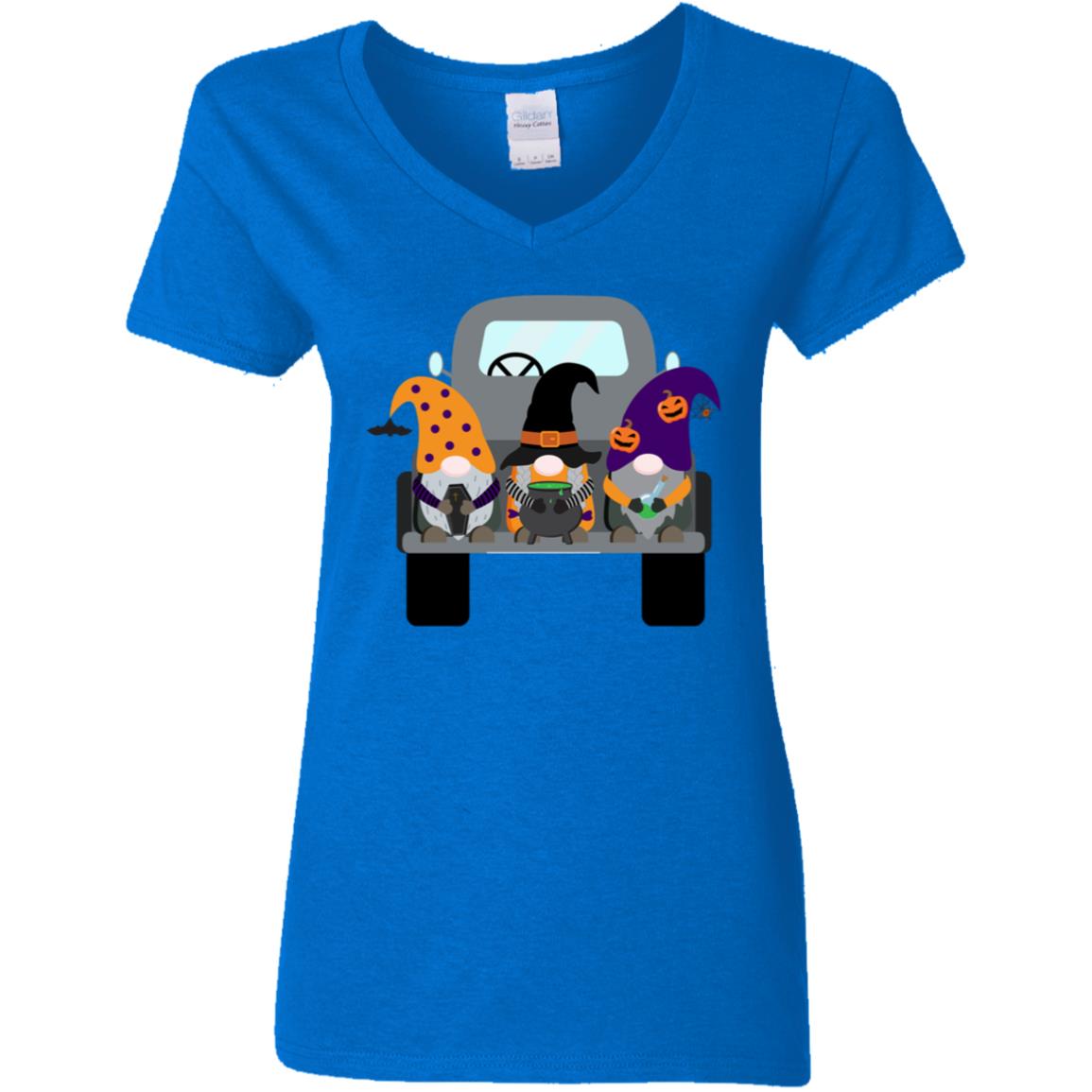 Halloween Gnomes in a Truck G500VL Ladies' 5.3 oz. V-Neck T-Shirt