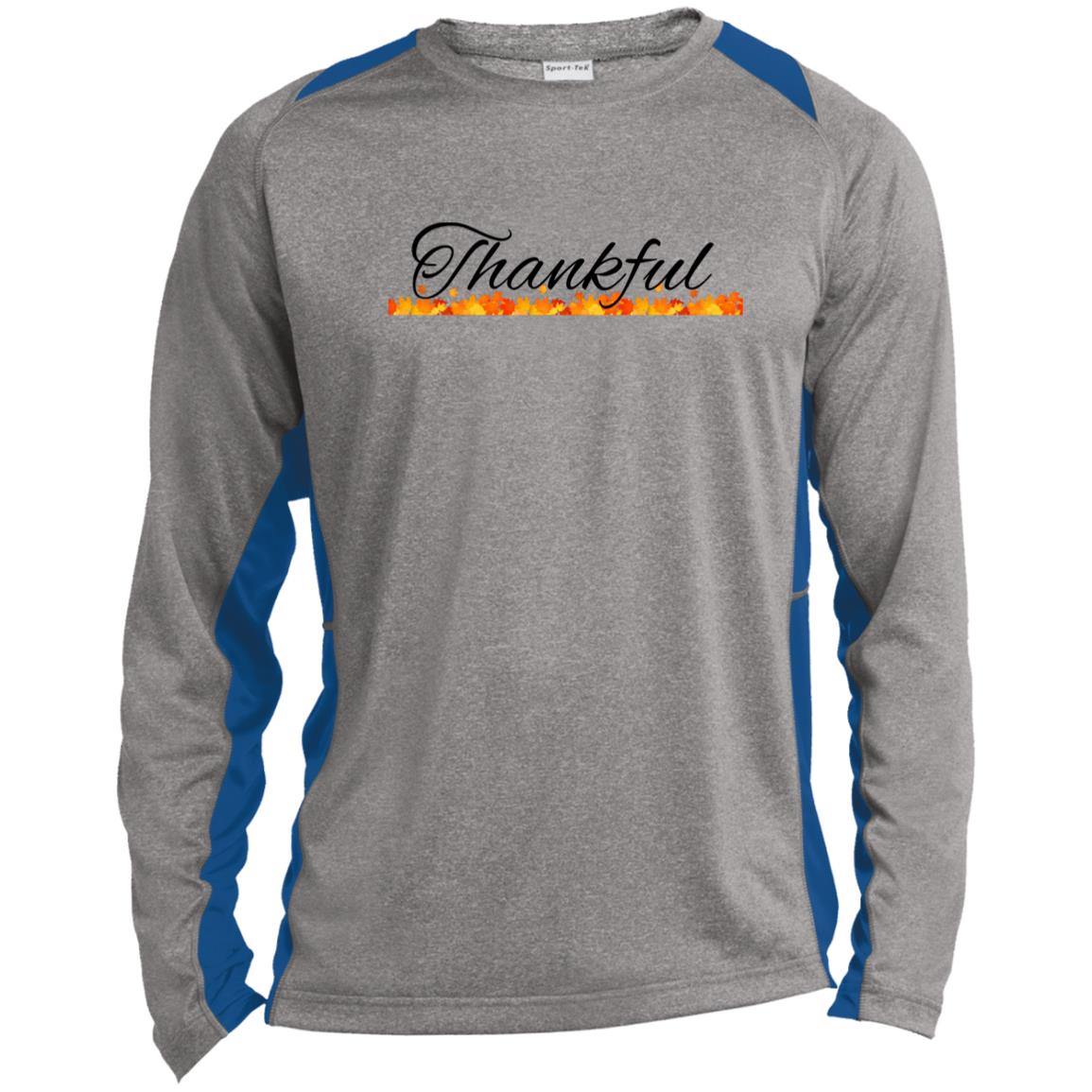 Thankful --  Long Sleeve Heather Colorblock Performance Tee