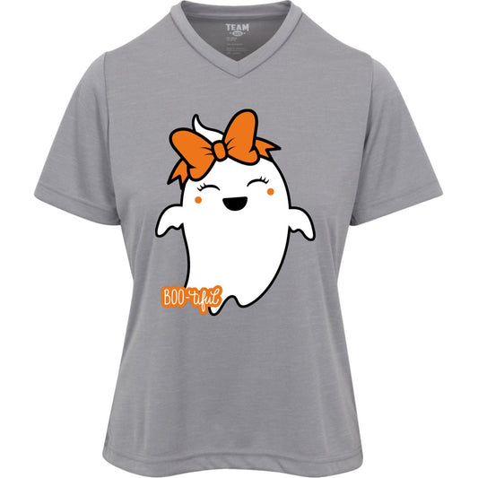 Boo-tiful Ghost with Bow TT11HW Team 365 Womens Sonic Heather Tee