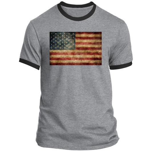 American Flag -- Distressed -- CLOSEOUT -- Ringer Tee