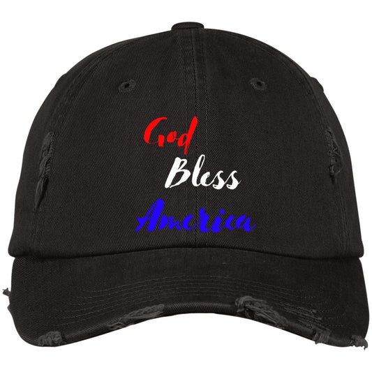 God bless America red white blue DT600 Embroidered Distressed Dad Cap