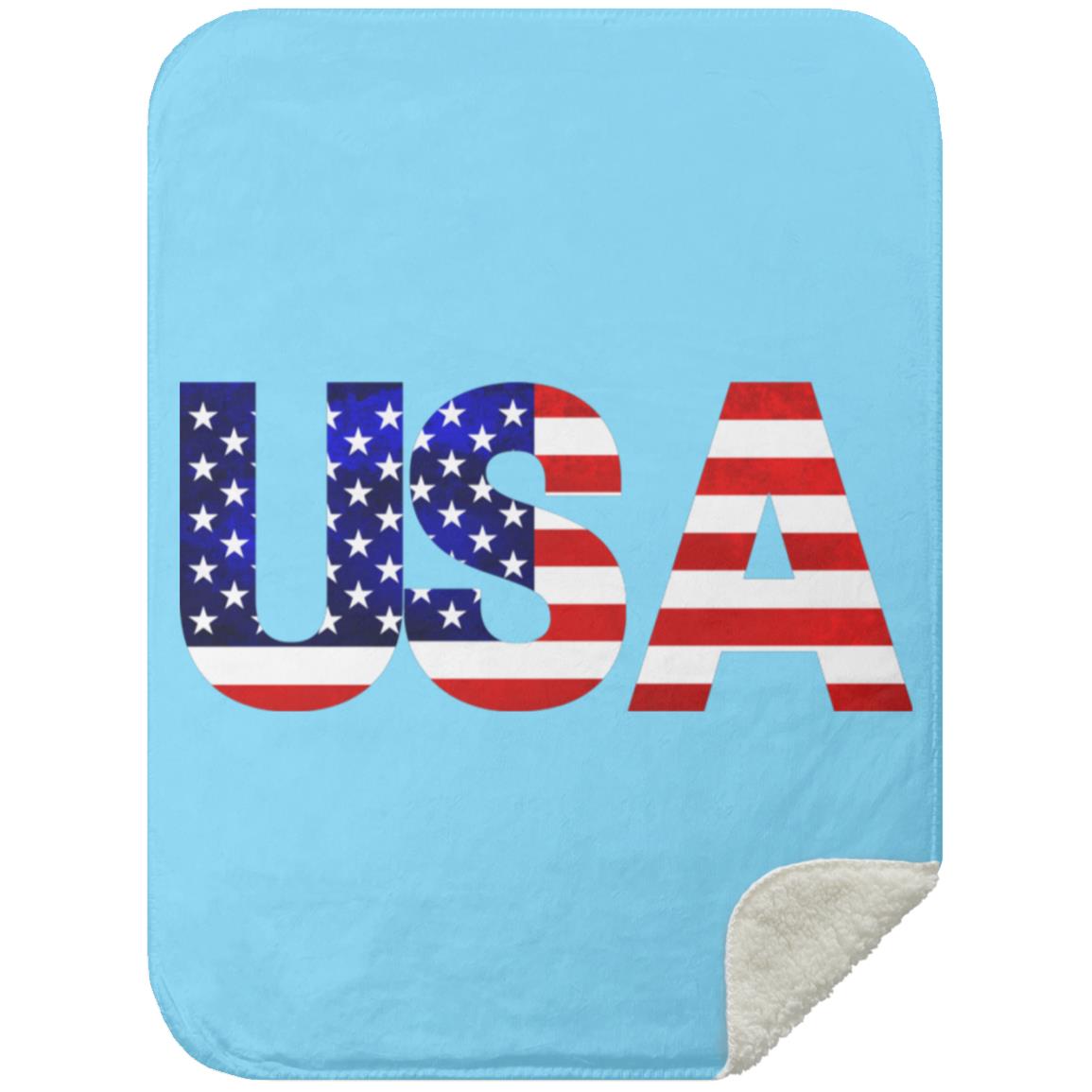 USA American Flag T-shirt MSHS Premium Sherpa Blanket 30x40