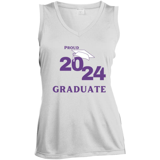 Proud 2024 Graduate -- Ladies' Sleeveless V-Neck Performance Tee