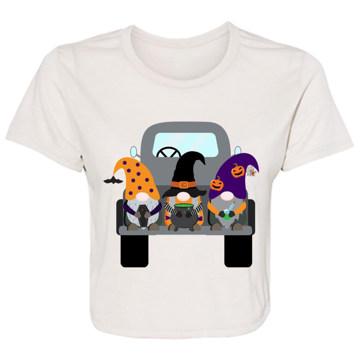 Halloween Gnomes in a Truck B8882 Ladies' Flowy Cropped Tee