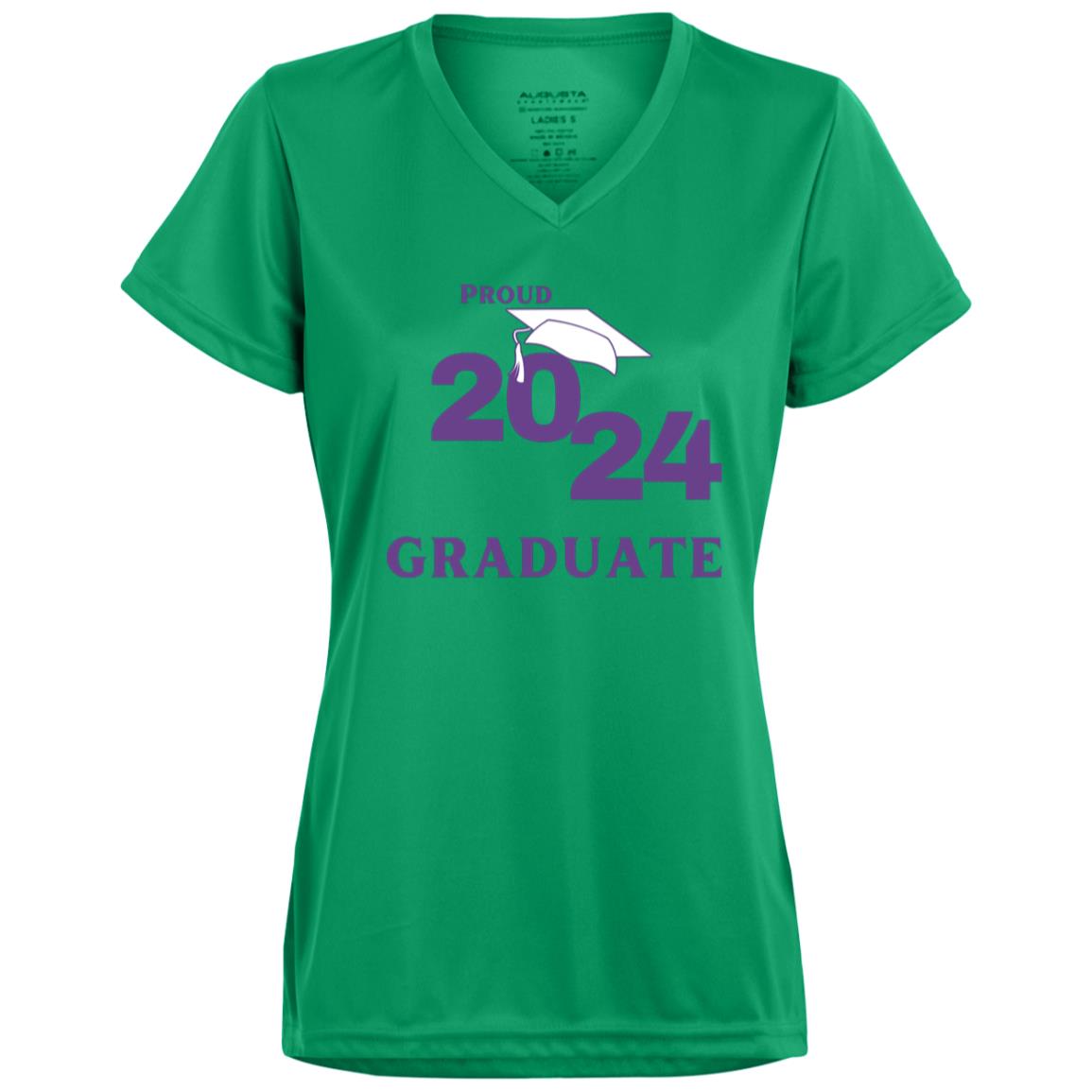 Proud 2024 Graduate -- Ladies’ Moisture-Wicking V-Neck Tee