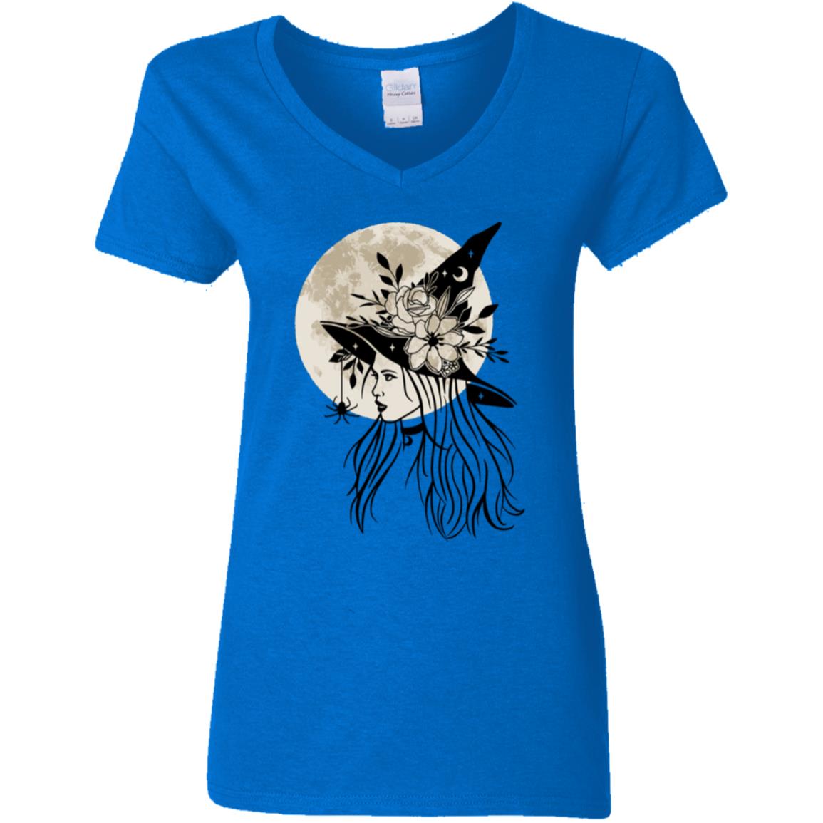 Witchy Moon -- Ladies' 5.3 oz. V-Neck T-Shirt