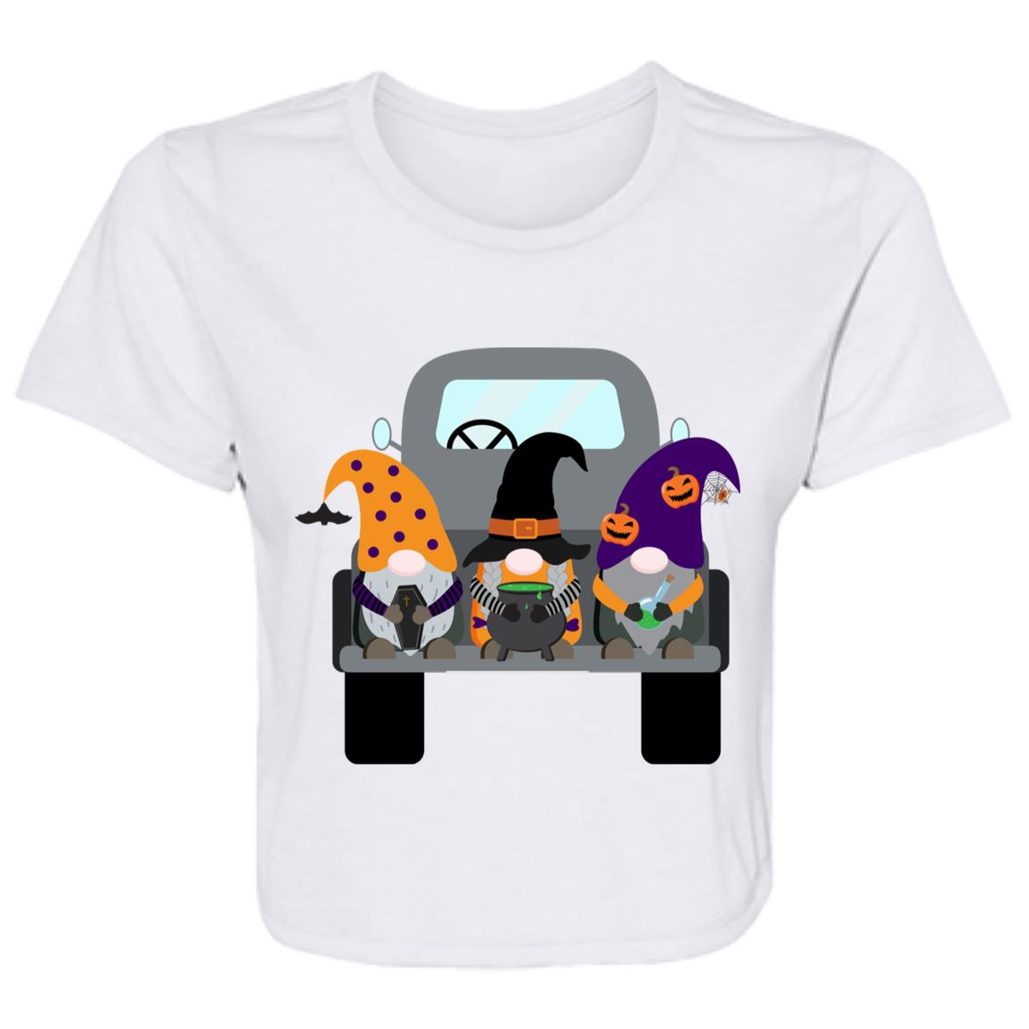 Halloween Gnomes in a Truck B8882 Ladies' Flowy Cropped Tee